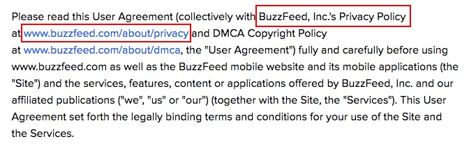 BuzzFeed User Agreement: Intro clause