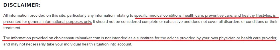 Choices Natural Market Disclaimer: Medical advice disclaimer