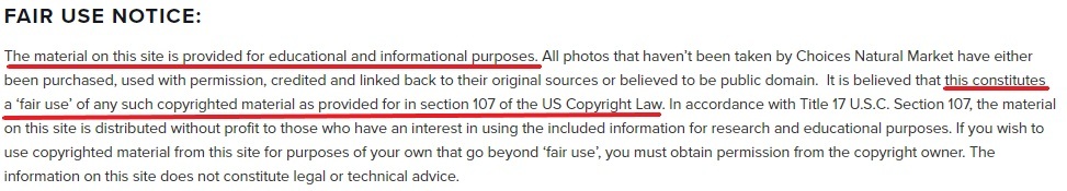 Choices Natural Market: Fair Use Notice