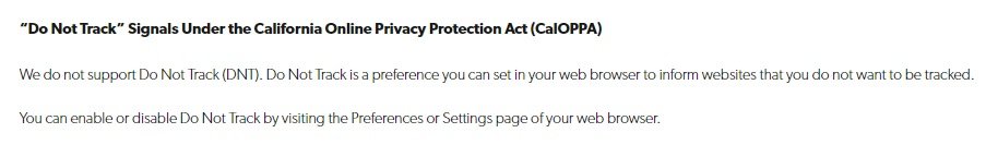 Clearsale Privacy Policy: DNT CalOPPA clause