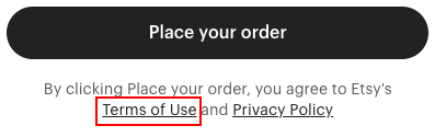 Etsy checkout page with Terms of Use highlighted