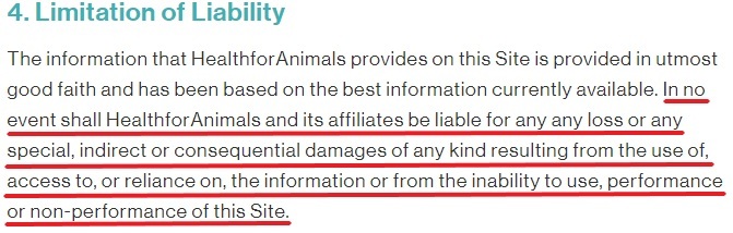 Health for Animals: Disclaimer - Limitation of Liability