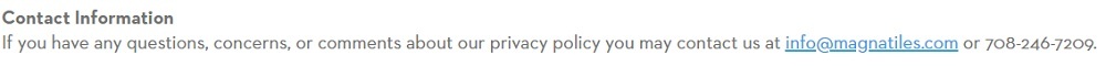 Magna-Tiles Privacy Policy: Contact Information clause