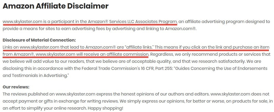 Skylaster Amazon Affiliate Disclaimer