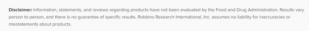 Tony Robbins Store disclaimer