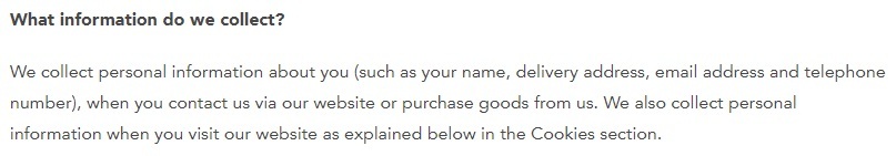 Wool Couture Privacy Policy: What Information do we collect clause