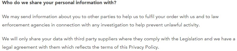 Wool Couture Privacy Policy: Who do we share your personal information with clause