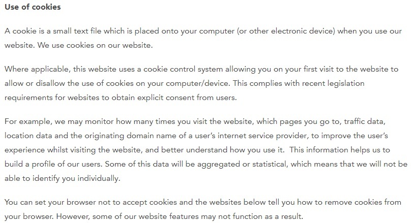 Wook Couture Privacy Policy: Use of Cookies clause