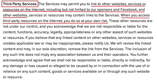 BuzzFeed User Agreement: Third Party Services disclaimer clause