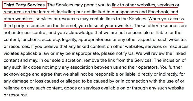 BuzzFeed User Agreement: Third Party Services disclaimer clause