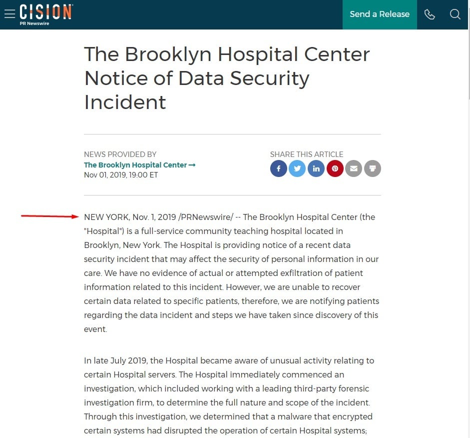 Cision PR Newswire: Brooklyn Hospital Center Notice of Data Security Incident - Intro sections