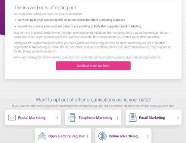 Experian Opt-Out Portal screen