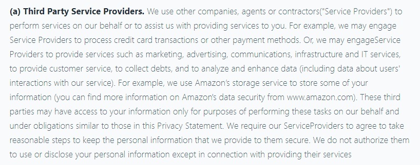 Lattice Privacy Statement: Third Party Service Providers clause