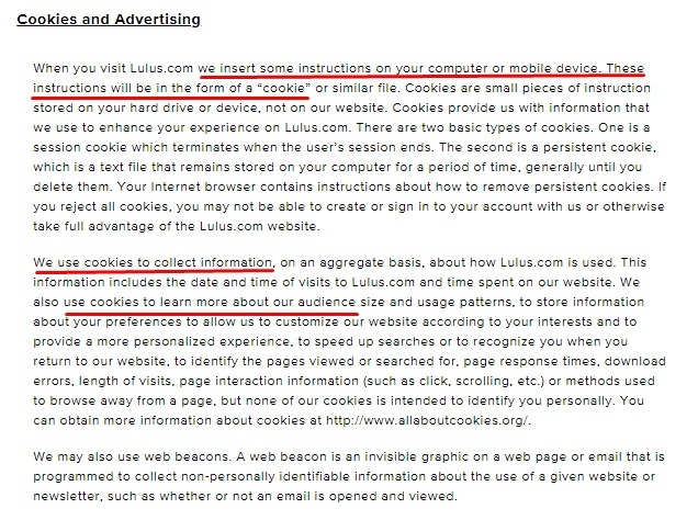 Lulus Privacy Policy: Cookies and Advertising clause