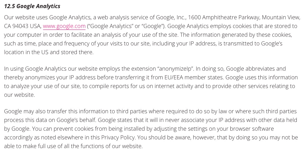 ThoughtWorks Privacy Policy: Google Analytics clause