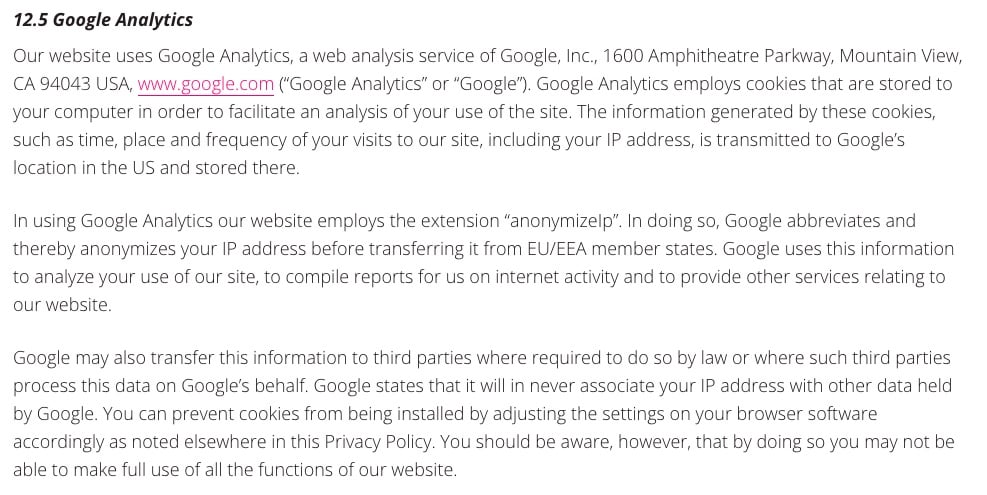 ThoughtWorks Privacy Policy: Google Analytics clause