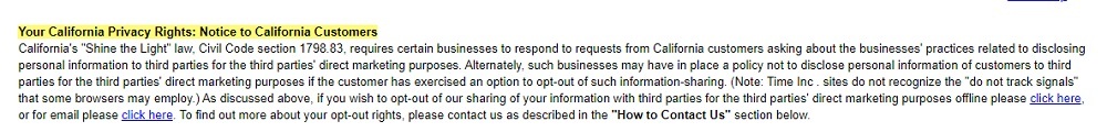 Time Privacy Policy: Your California Privacy Rights - Notice to California Customers clause