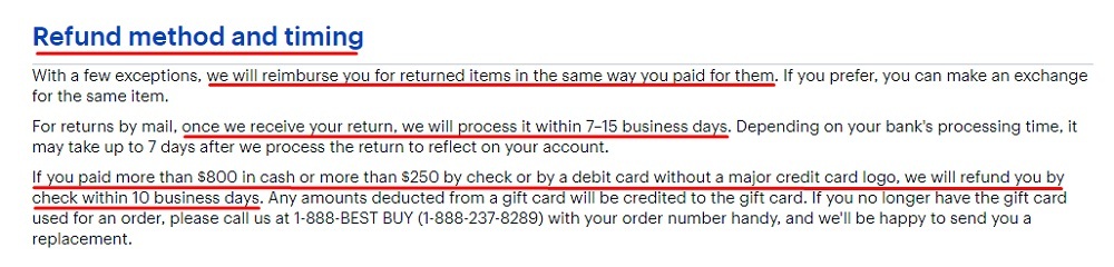 Best Buy Returns and Exchanges Policy: Refund Method and Timing section