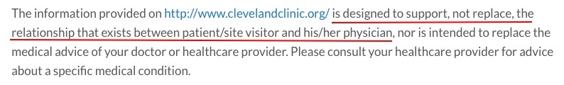 Cleveland Clinic Terms of Use: Medical and health disclaimer