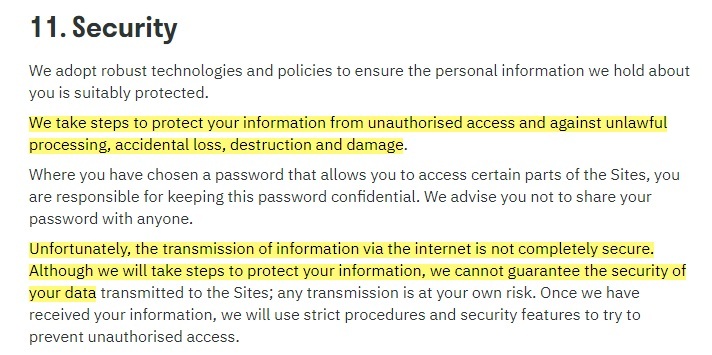 Deliveroo Privacy Policy: Security clause