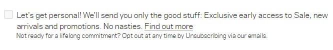 Farfetch email marketing sign-up with checkbox