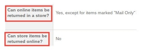 Gap Return and Exchange Policy: Returning online and store items sections