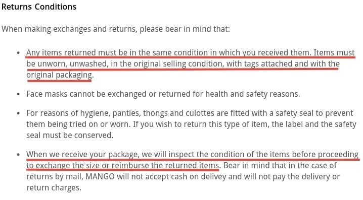 Conditions of Return/Customer Requirements Clauses - TermsFeed