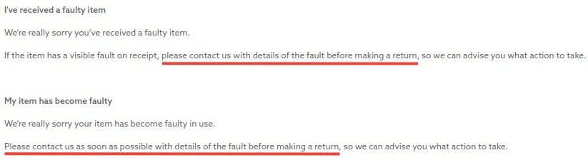 Returning Faulty Items -  Customer Service