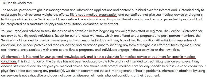 Tone It Up Terms and Conditions: Health Disclaimer