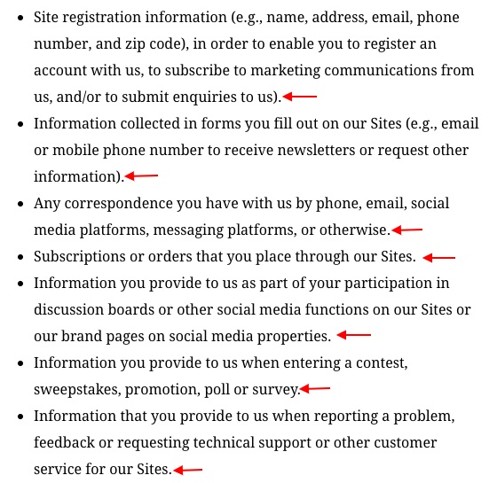 A and E Networks Privacy Notice: Types of Information We Collect and Why clause excerpt