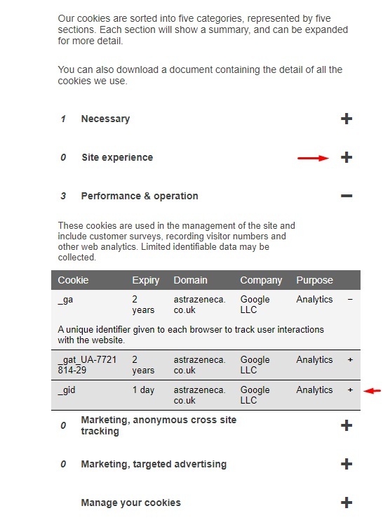 AstraZeneca cookie consent and settings