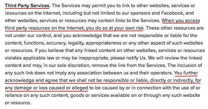 BuzzFeed User Agreement: Third Party Services clause