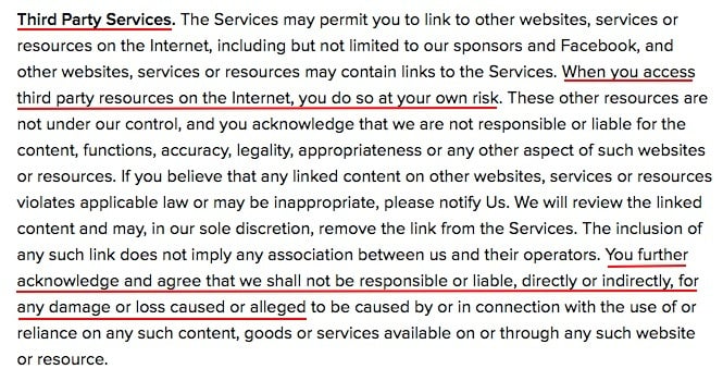 BuzzFeed User Agreement: Third Party Services clause