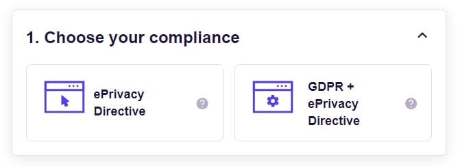 FreePrivacyPolicy: Cookies Consent - Choose your compliance - Step 1