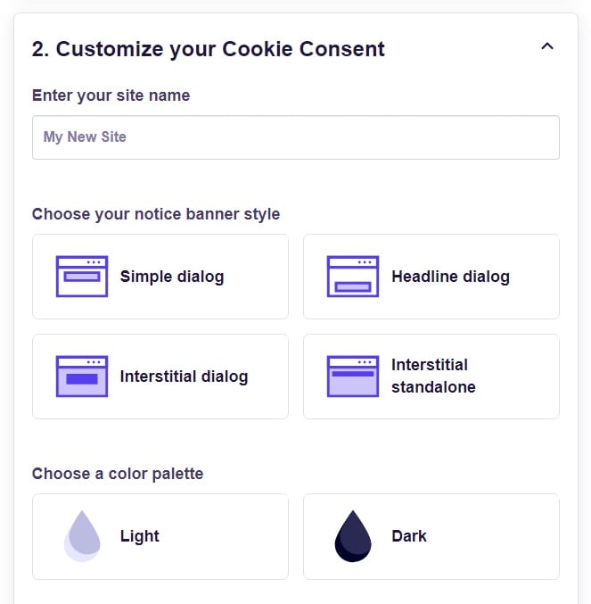 FreePrivacyPolicy: Cookies Consent - Customize your Cookie Consent banner - Step 2