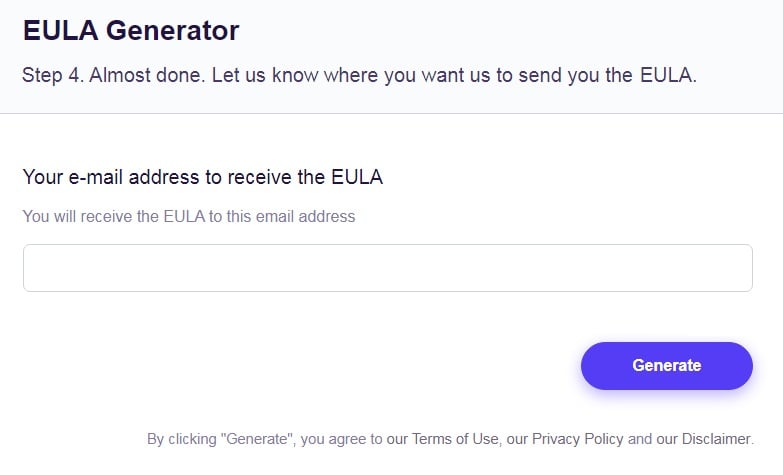 FreePrivacyPolicy: Free EULA Generator - Enter your email address - Step 4