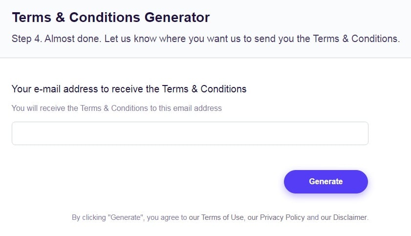 FreePrivacyPolicy: Free Terms and Conditions - Enter your email address - Step 4