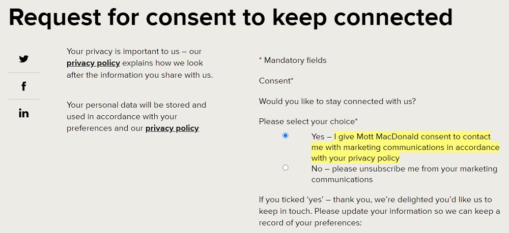 Mott Macdonald: Request consent for marketing communications form