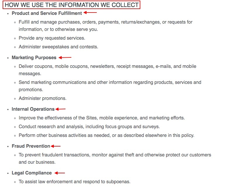 Overstock Privacy and Security Policy: How We Use the Information We Collect clause