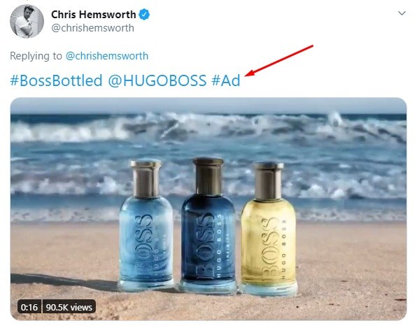 Chris Hemsworth Twitter post: Hugo Boss ad - Endorsement