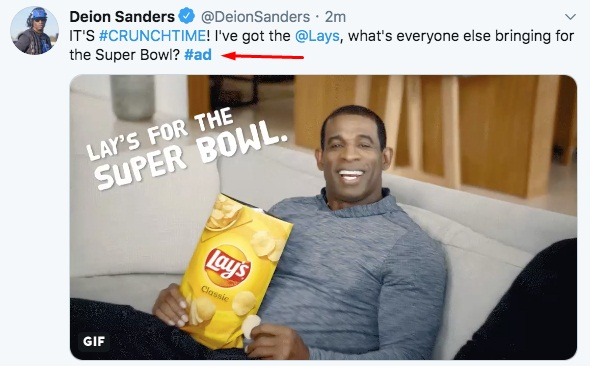 Deion Sanders Twitter post: Lays ad - Endorsement