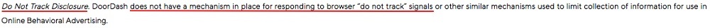 DoorDash Privacy Policy: DNT Disclosure clause