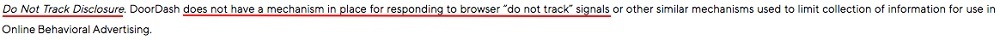 DoorDash Privacy Policy: DNT Disclosure clause