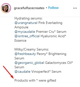 gracefulfacecreates Instagram post with gifted products highlighted - Endorsement