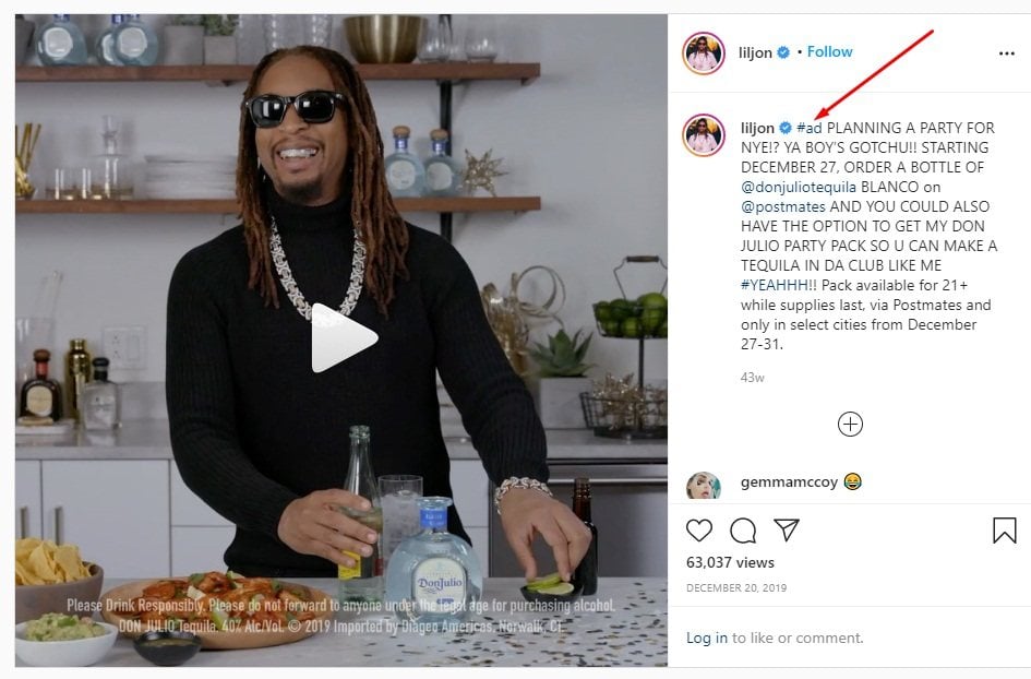 Lil Jon Instagram post: Don Julio Tequila ad - Endorsement