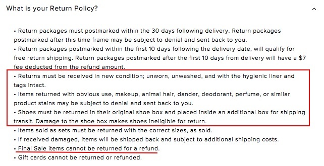 Lulus Returns Policy: Return Policy summary clause