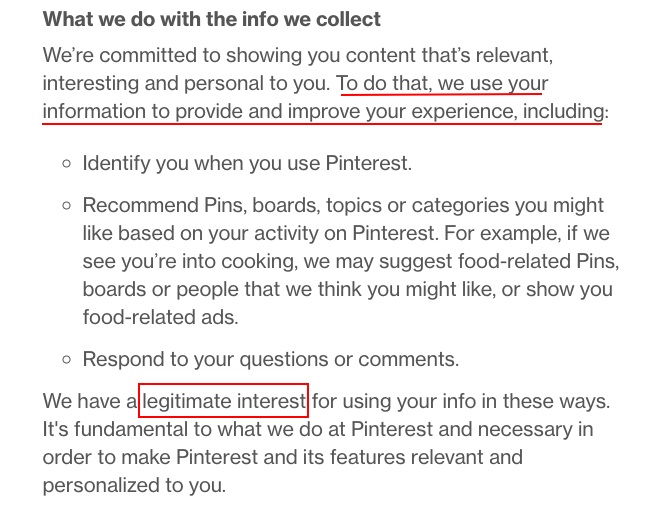 Pinterest Privacy Policy: What we do with the info we collect clause