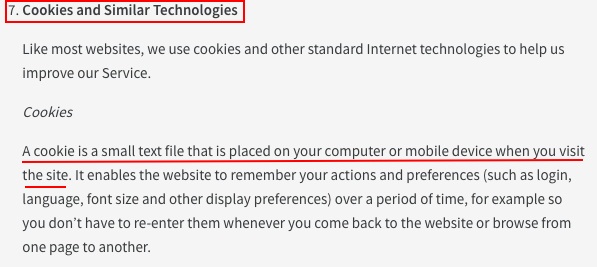 Roblox Privacy and Cookie Policy: Cookies and Similar Technologies clause - Cookies excerpt