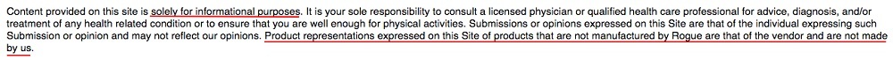 Rogue Fitness Terms of Use: Content provided solely for informational purposes clause - Disclaimer