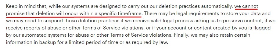 Snapchat Privacy Policy: How Long We Keep Your Information clause - Data retention time excerpt